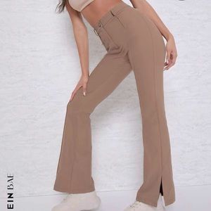 SHEIN Women’s Mocha Brown High Waist Long Slit Hem Flare Leg Pants Size L EUC